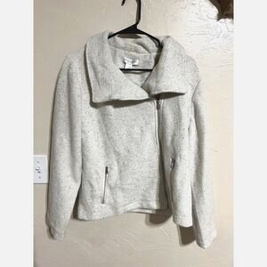 Christopher & Banks Petite Moto Jacket Textured Cream‎ Zipper Pockets Collar L